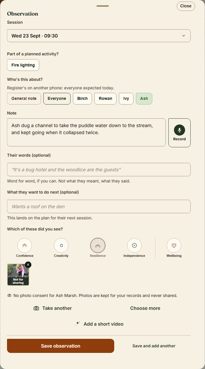 The observation sheet