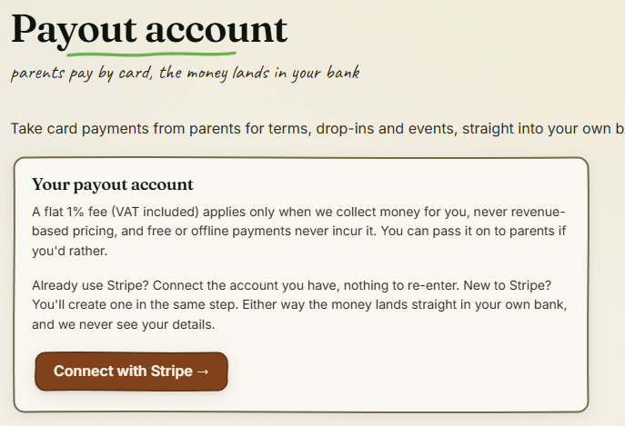 The payout account page