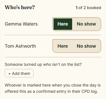 A practitioners day in the runner, with the delegate list